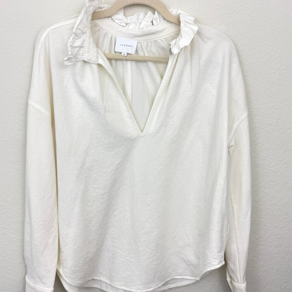 Sundays Womens Blouse Top Size XS Cotton Blend Popover Ruffle Off White
